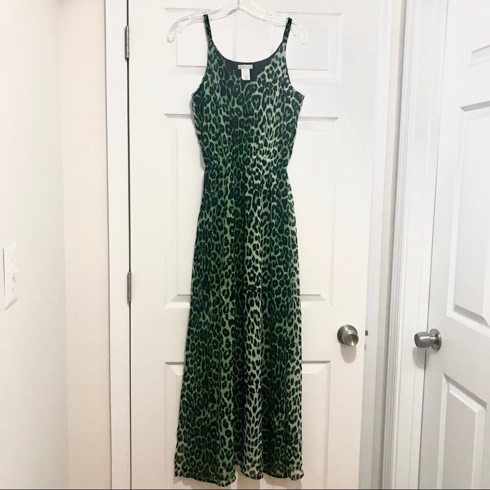 Green and black leopard print maxi dress